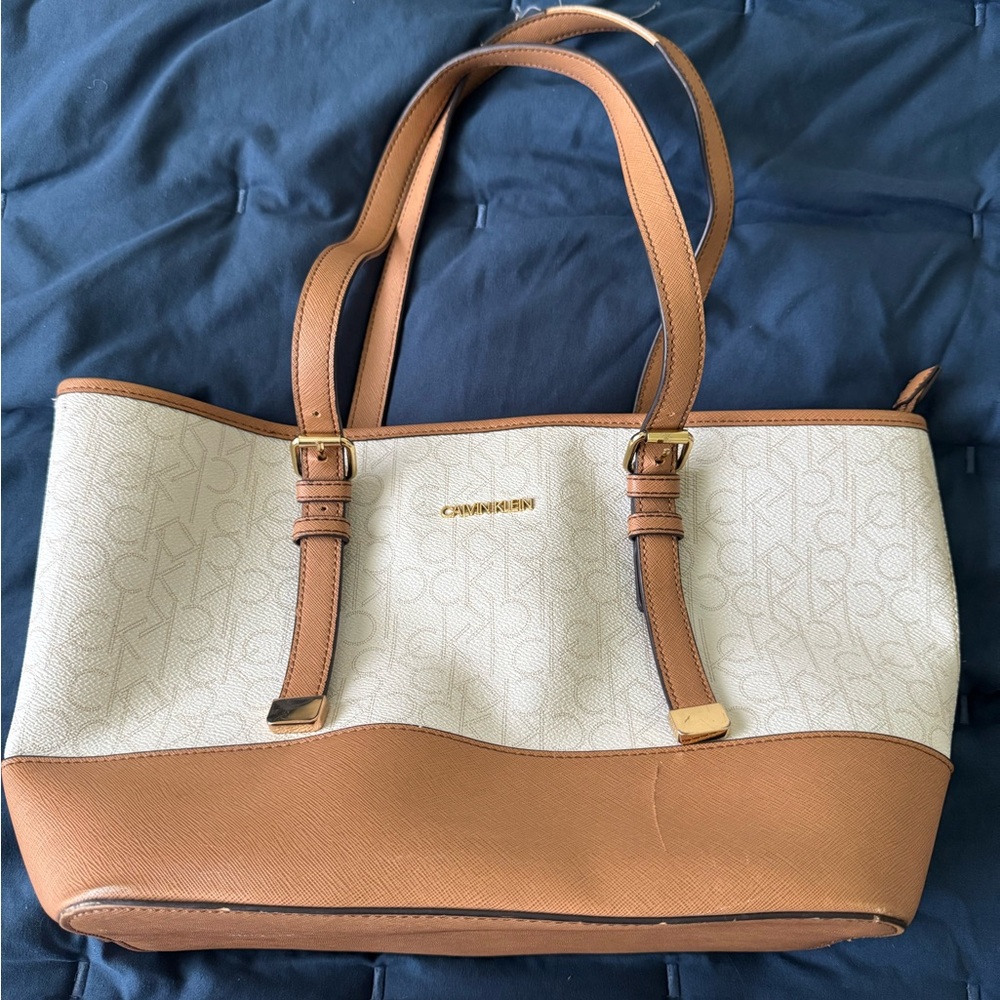 Calvin Klein Brown and Cream Tote Bag
